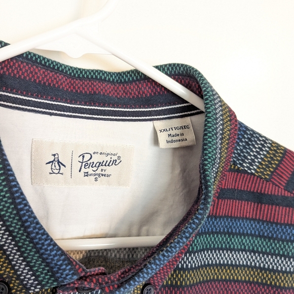 Original Penguin 100% Cotton Button Down Shirt sz XXL - Colorful Stripes - Picture 2 of 6